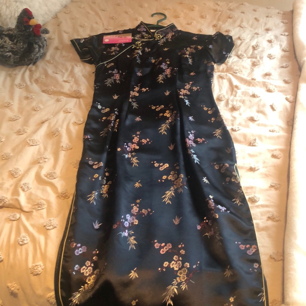 Lovely black satin Kimono dress